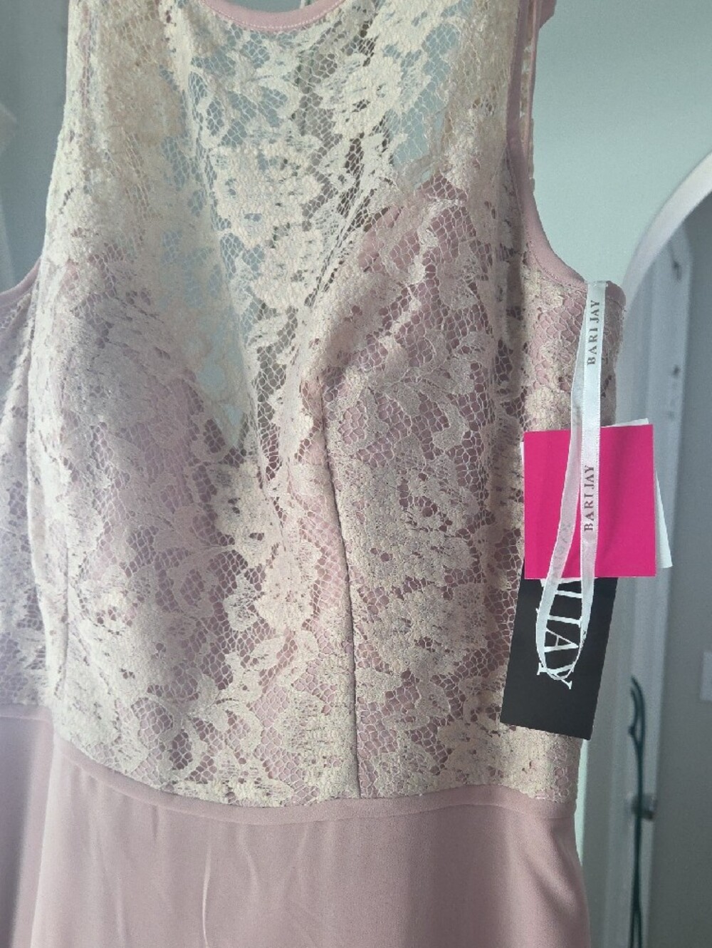 Bari Jay Blush Pink Lace Bodice A-Line Gown - Picture 3 of 6